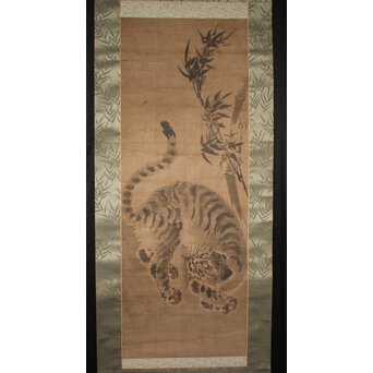 水墨画 古画 竹虎 紙本掛軸　Z941