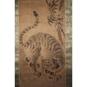 水墨画 古画 竹虎 紙本掛軸 Z941｜骨董店 のびる 古美術 骨董