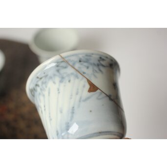 倣 安南意 真葛窯  二十四孝之画 急瓶 煎茶碗　P648 