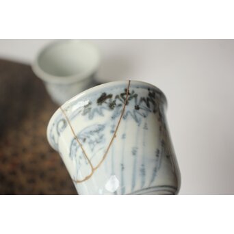 倣 安南意 真葛窯  二十四孝之画 急瓶 煎茶碗　P648 