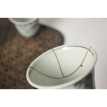 倣 安南意 真葛窯  二十四孝之画 急瓶 煎茶碗　P648 