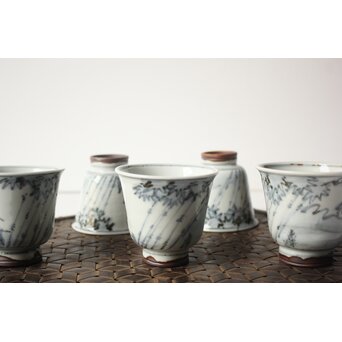 倣 安南意 真葛窯  二十四孝之画 急瓶 煎茶碗　P648 