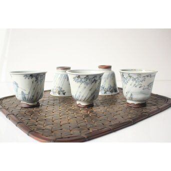 倣 安南意 真葛窯  二十四孝之画 急瓶 煎茶碗　P648 