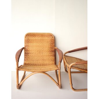 山川ラタン 籐肘掛椅子 2脚1組　T483 