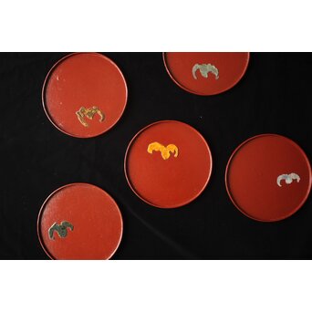 蝙蝠文 素材替 菓子盆 五客　Q409