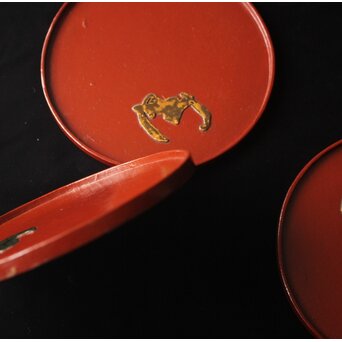 蝙蝠文 素材替 菓子盆 五客　Q409 