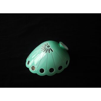 緑色切子 変形兜型傘 電笠　A0570