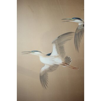 堀田秀叢 五位鷺図 屏風　Z955 