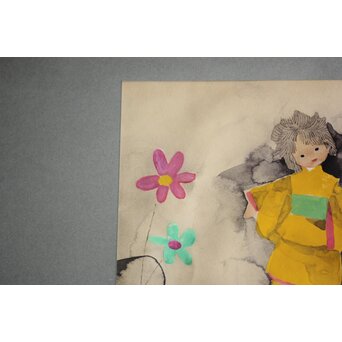 堀文子 子供 水彩　Z962 