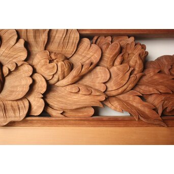 川原和夫 牡丹 木彫欄間 2枚1組　R0566 