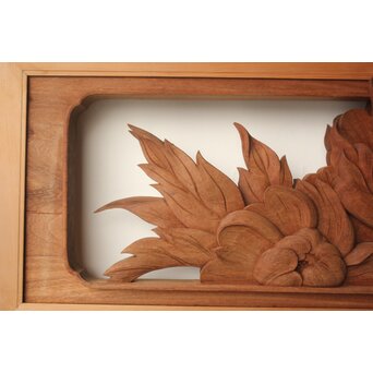 川原和夫 牡丹 木彫欄間 2枚1組　R0566 