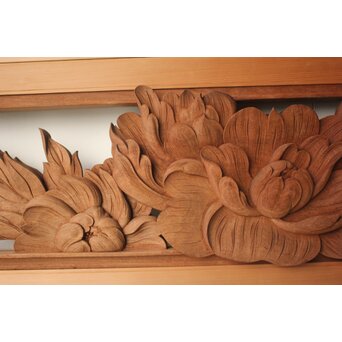 川原和夫 牡丹 木彫欄間 2枚1組　R0566 