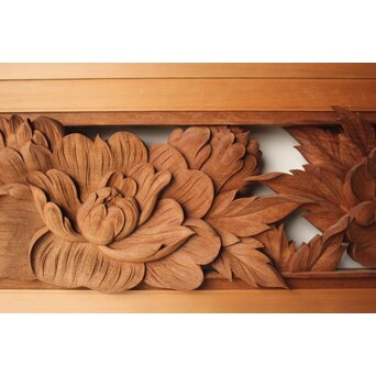 川原和夫 牡丹 木彫欄間 2枚1組　R0566 