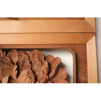 川原和夫 牡丹 木彫欄間 2枚1組　R0566 