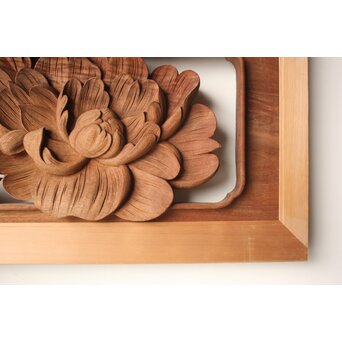 川原和夫 牡丹 木彫欄間 2枚1組　R0566 