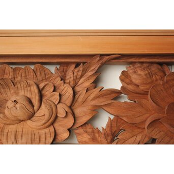 川原和夫 牡丹 木彫欄間 2枚1組　R0566 