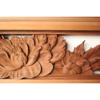 川原和夫 牡丹 木彫欄間 2枚1組　R0566 