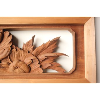 川原和夫 牡丹 木彫欄間 2枚1組　R0566 