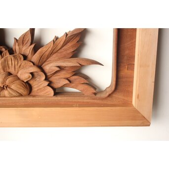 川原和夫 牡丹 木彫欄間 2枚1組　R0566 