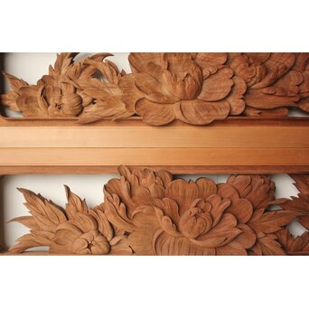 川原和夫 牡丹 木彫欄間 2枚1組　R0566 