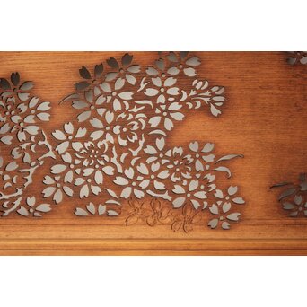 桜 木彫欄間 陽刻陰刻彫　R0567 