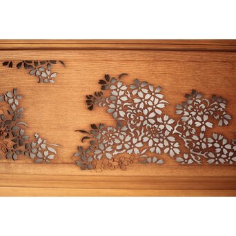 桜 木彫欄間 陽刻陰刻彫　R0567 