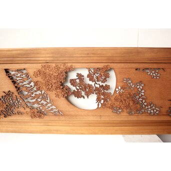 桜 木彫欄間 陽刻陰刻彫　R0567 