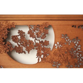桜 木彫欄間 陽刻陰刻彫　R0567 