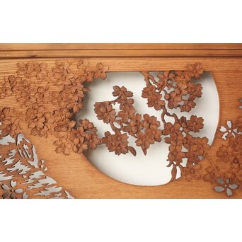 桜 木彫欄間 陽刻陰刻彫　R0567 