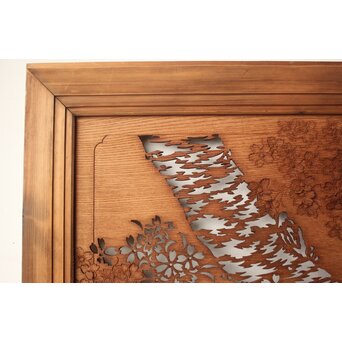 桜 木彫欄間 陽刻陰刻彫　R0567 