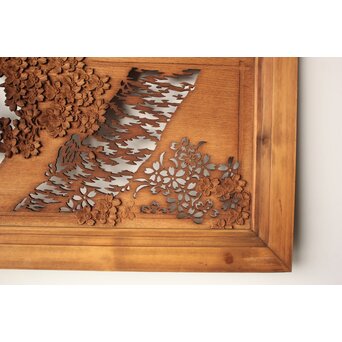 桜 木彫欄間 陽刻陰刻彫　R0567 