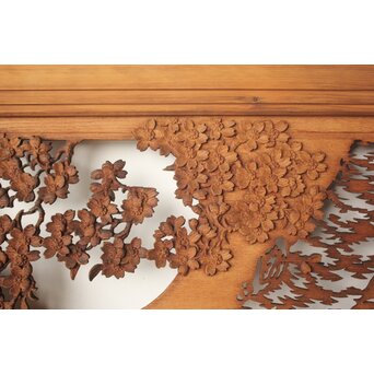 桜 木彫欄間 陽刻陰刻彫　R0567 