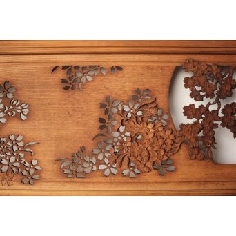 桜 木彫欄間 陽刻陰刻彫　R0567 