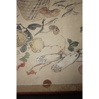 松岡環翠 花鳥果菜図 屏風　Z967 