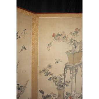 松岡環翠 花鳥果菜図 屏風　Z967 