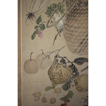 松岡環翠 花鳥果菜図 屏風　Z967 