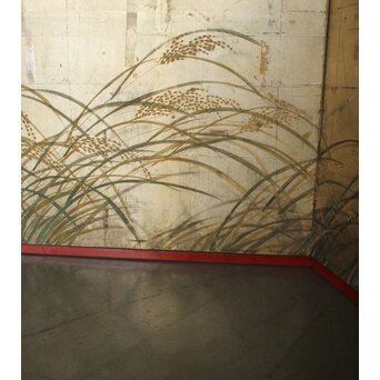 秋草に雀 銀屏風 六曲半双　Z968 