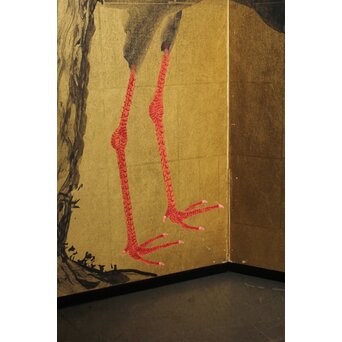 荒木十畝 金地 鶴図 大屏風　Z972 