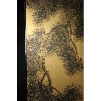 荒木十畝 金地 鶴図 大屏風　Z972 