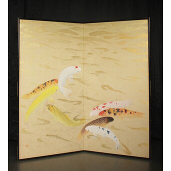群鯉図屏風 二曲一双　Z973 