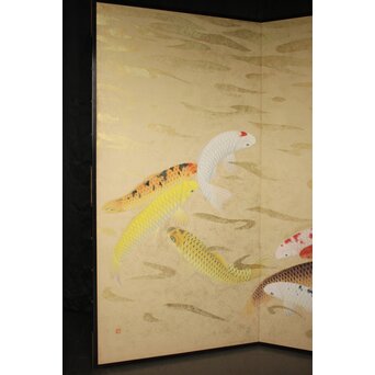 群鯉図屏風 二曲一双　Z973 