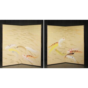 群鯉図屏風 二曲一双　Z973