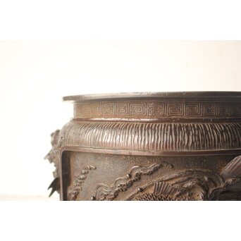 翠松亭梅や造 鋳造 鯉 銅火鉢一対　M493 