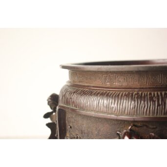 翠松亭梅や造 鋳造 鯉 銅火鉢一対　M493 