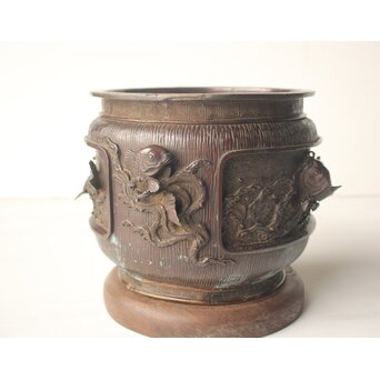 翠松亭梅や造 鋳造 鯉 銅火鉢一対　M493 