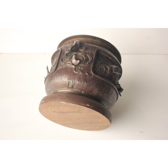 翠松亭梅や造 鋳造 鯉 銅火鉢一対　M493 