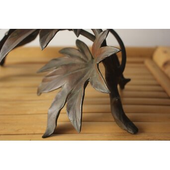 清明銘 八手文鳥 金工 置物　M494 