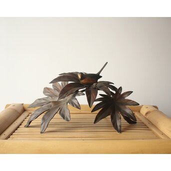 清明銘 八手文鳥 金工 置物　M494