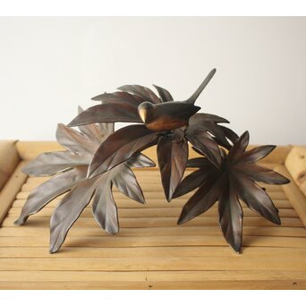 清明銘 八手文鳥 金工 置物　M494 