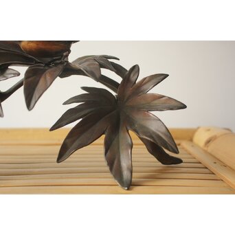 清明銘 八手文鳥 金工 置物　M494 